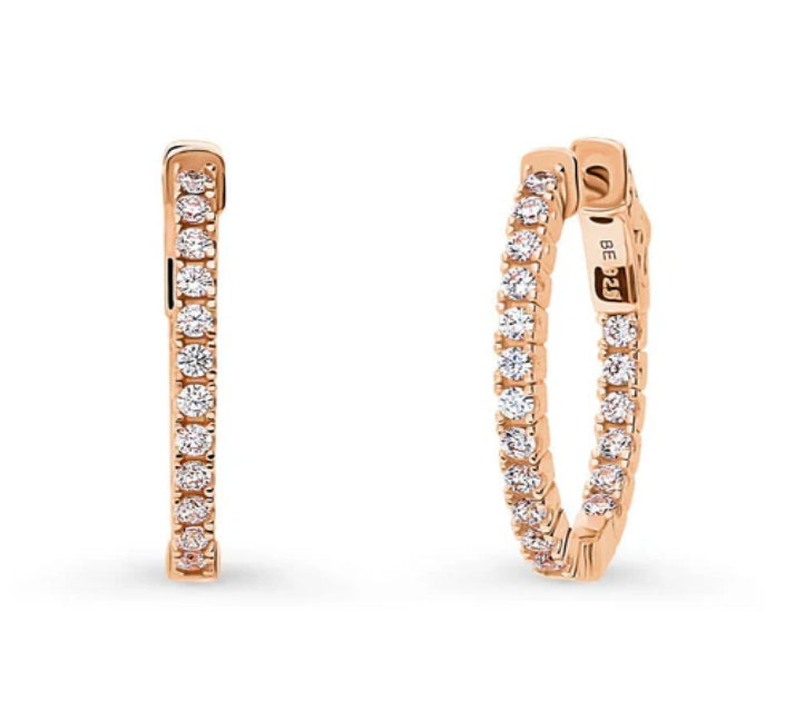 Oval CZ Medium Inside-Out Hoop Earrings in Sterling Silver 0.84"