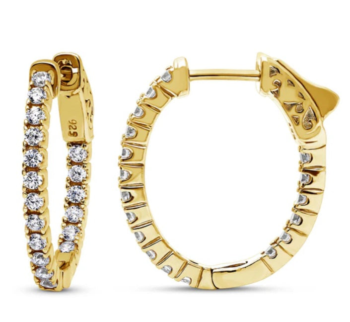 Oval CZ Medium Inside-Out Hoop Earrings in Sterling Silver 0.84"