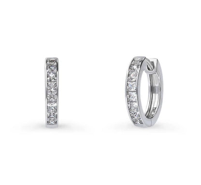 Bar Solitaire CZ 2 Pairs Hoop and Stud Earrings Set in Sterling Silver