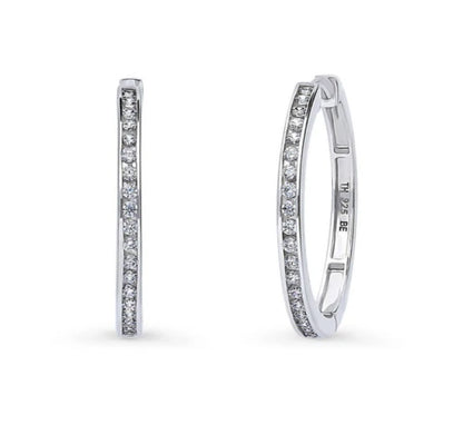 Bar CZ Hoop Earrings in Sterling Silver