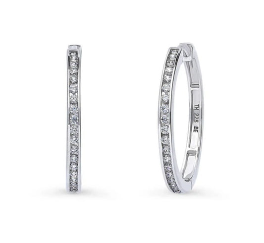Bar CZ Hoop Earrings in Sterling Silver