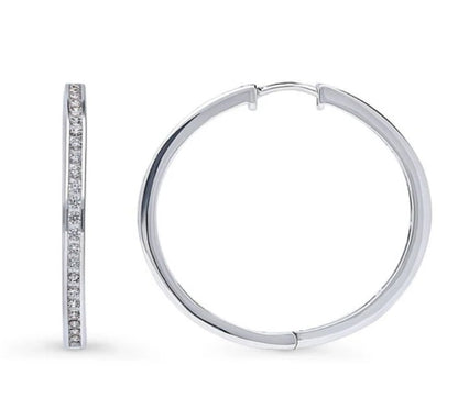 Bar CZ Hoop Earrings in Sterling Silver