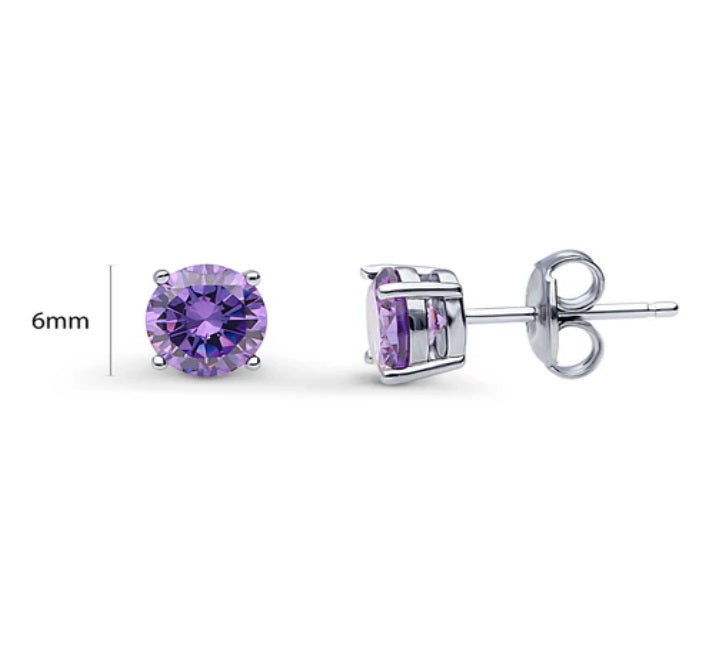 Solitaire Round CZ Stud Earrings in Sterling Silver 1.6ct