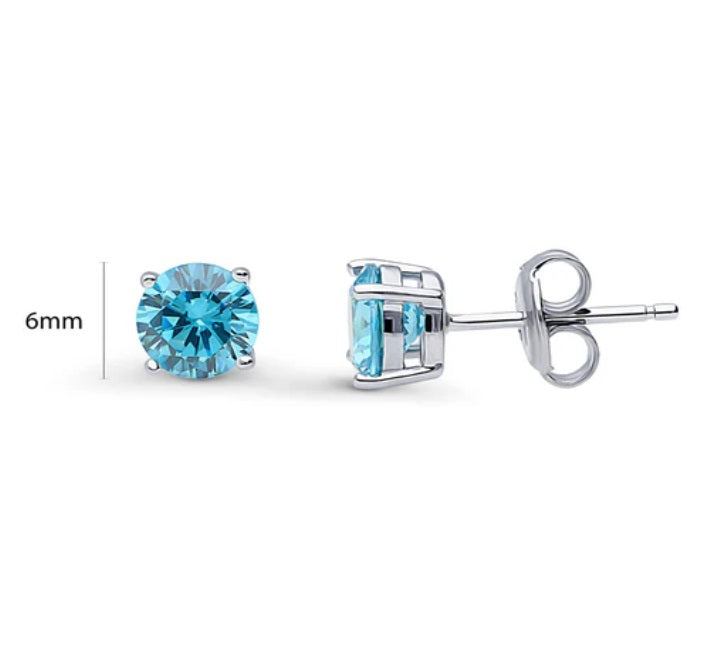 Solitaire Round CZ Stud Earrings in Sterling Silver 1.6ct