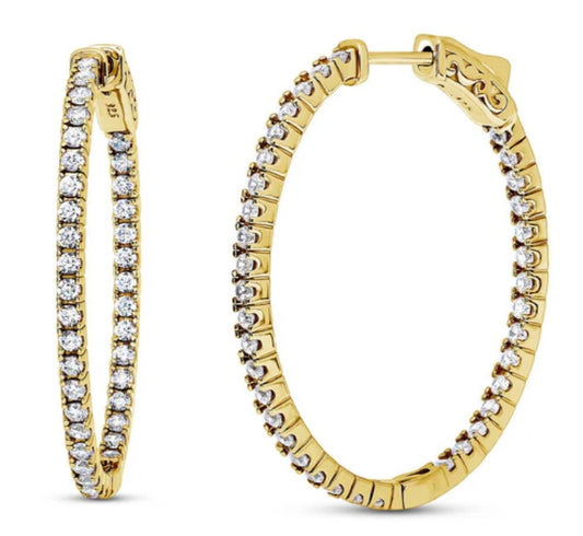 Oval CZ Medium Inside-Out Hoop Earrings in Sterling Silver 1.4"