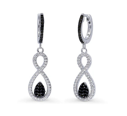 Black and White Woven CZ Dangle Earrings in Sterling Silver