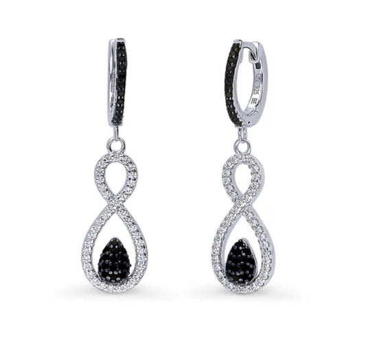 Black and White Woven CZ Dangle Earrings in Sterling Silver