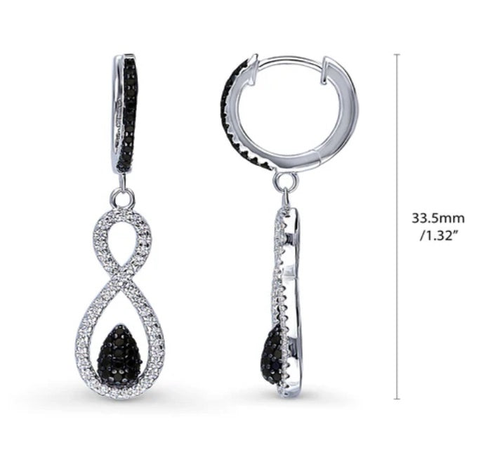 Black and White Woven CZ Dangle Earrings in Sterling Silver