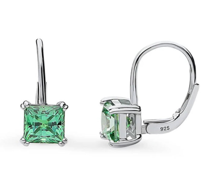 Solitaire Princess CZ Leverback Earrings in Sterling Silver 2.4ct