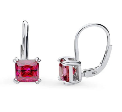 Solitaire Princess CZ Leverback Earrings in Sterling Silver 2.4ct