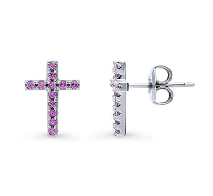 Cross CZ Stud Earrings in Sterling Silver