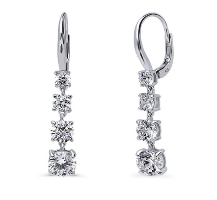 Graduated CZ Leverback Chandelier Earrings in Sterling Silver