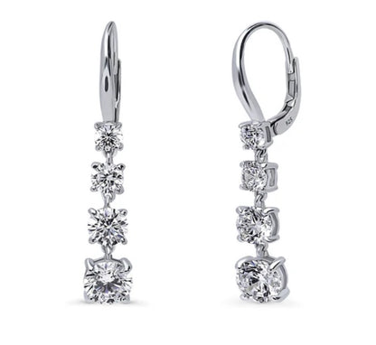 Graduated CZ Leverback Chandelier Earrings in Sterling Silver