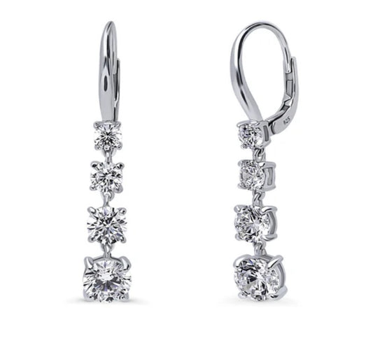 Graduated CZ Leverback Chandelier Earrings in Sterling Silver