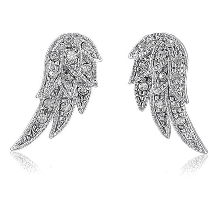 Angel Wings CZ Stud Earrings in Silver-Tone