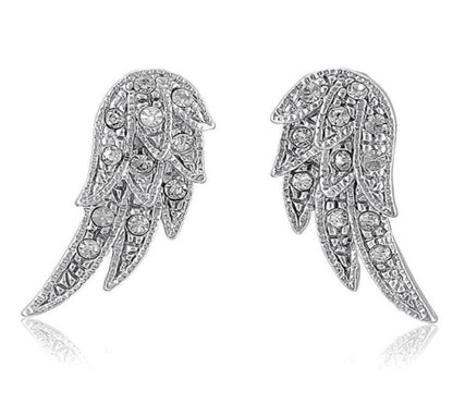 Angel Wings CZ Stud Earrings in Silver-Tone
