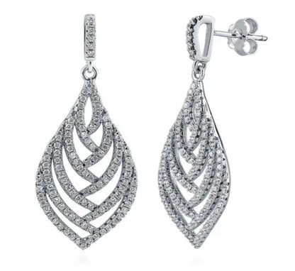 Leaf CZ Dangle Earrings in Sterling Silver