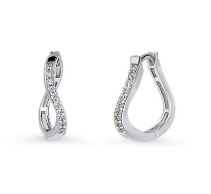 Wave Woven CZ Medium Hoop Earrings in Sterling Silver 0.72"