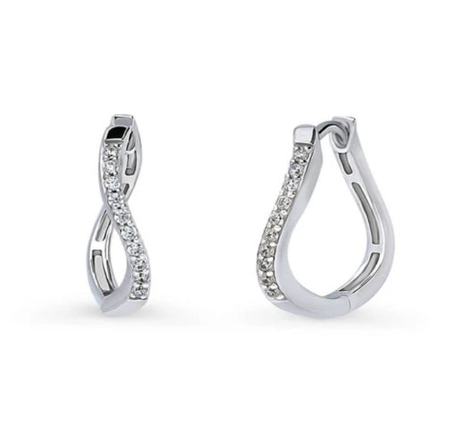 Wave Woven CZ Medium Hoop Earrings in Sterling Silver 0.72"