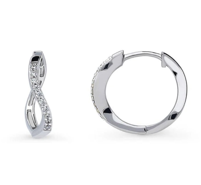 Wave Woven CZ Medium Hoop Earrings in Sterling Silver 0.72"