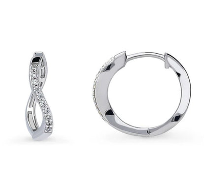 Wave Woven CZ Medium Hoop Earrings in Sterling Silver 0.72"