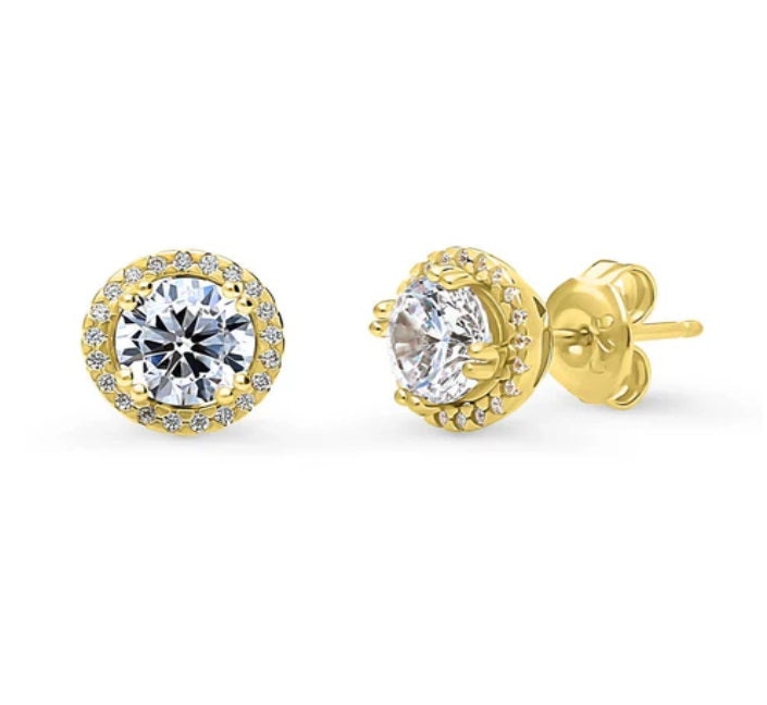 Halo Round CZ Stud Earrings in Sterling Silver