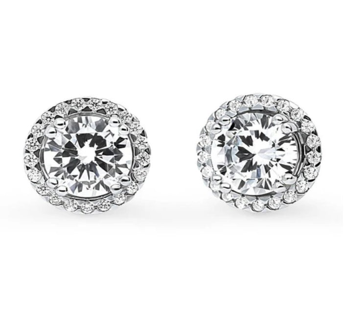 Halo Round CZ Stud Earrings in Sterling Silver
