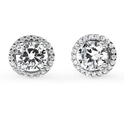 Halo Round CZ Stud Earrings in Sterling Silver