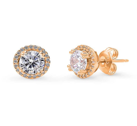 Halo Round CZ Stud Earrings in Sterling Silver