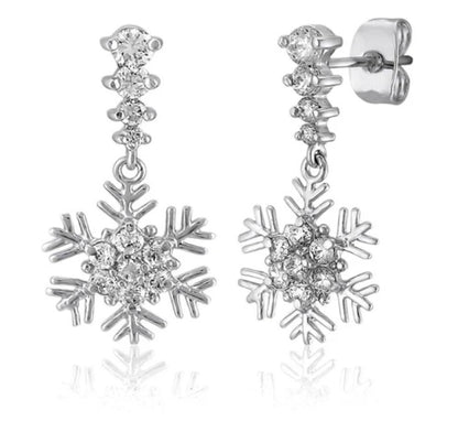 Snowflake CZ Dangle Earrings in Sterling Silver