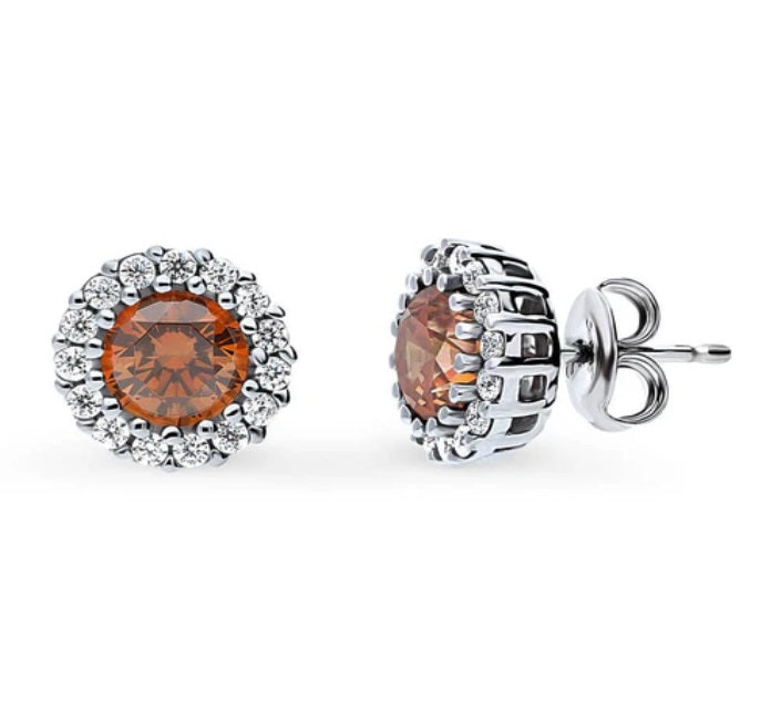 Halo Kaleidoscope Round CZ Stud Earrings in Sterling Silver