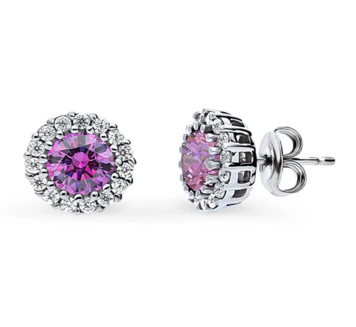 Halo Kaleidoscope Round CZ Stud Earrings in Sterling Silver