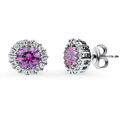 Halo Kaleidoscope Round CZ Stud Earrings in Sterling Silver