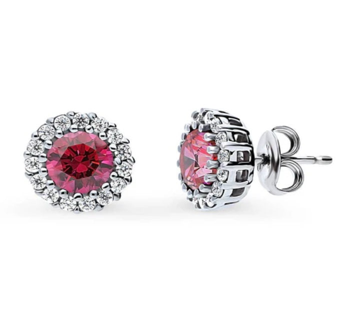 Halo Kaleidoscope Round CZ Stud Earrings in Sterling Silver
