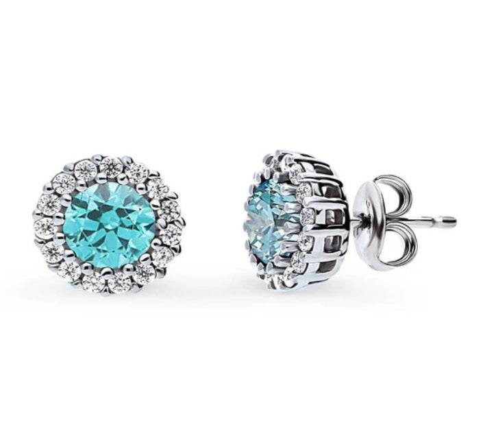 Halo Kaleidoscope Round CZ Stud Earrings in Sterling Silver