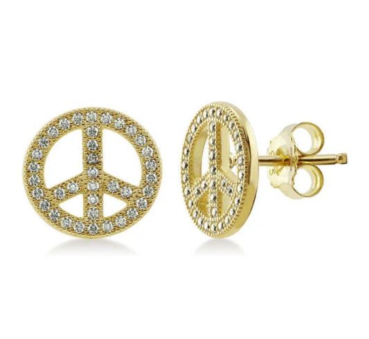 1 / of 6  Peace Sign CZ Stud Earrings in Sterling Silver