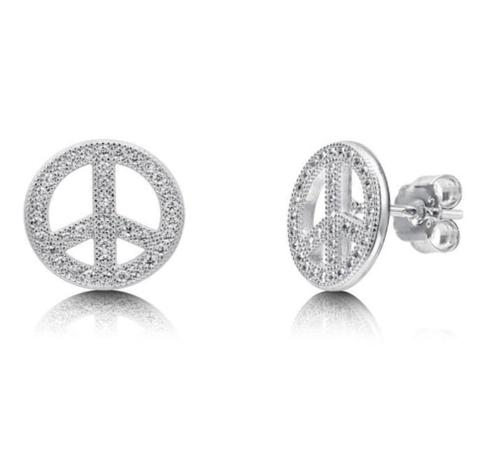 1 / of 6  Peace Sign CZ Stud Earrings in Sterling Silver