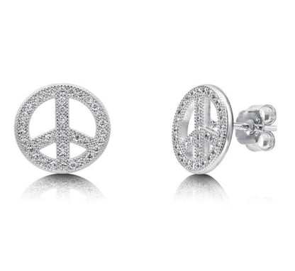 1 / of 6  Peace Sign CZ Stud Earrings in Sterling Silver