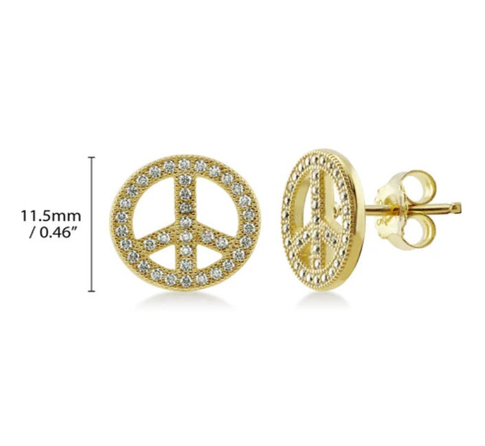 1 / of 6  Peace Sign CZ Stud Earrings in Sterling Silver