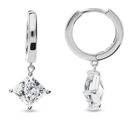 Solitaire 2.4ct Princess CZ Dangle Earrings in Sterling Silver