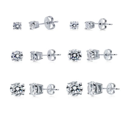 Solitaire Round CZ Stud Earrings in Sterling Silver
