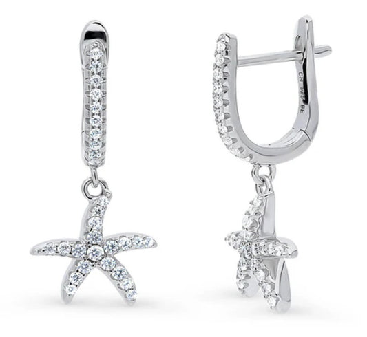 Starfish CZ Dangle Earrings in Sterling Silver