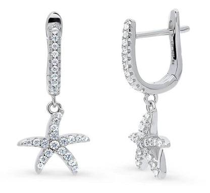 Starfish CZ Dangle Earrings in Sterling Silver