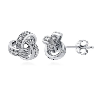 Love Knot CZ Stud Earrings in Sterling Silver