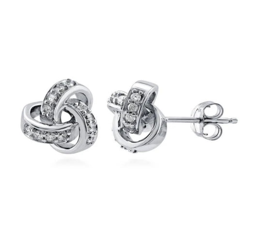 Love Knot CZ Stud Earrings in Sterling Silver