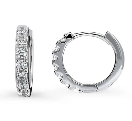7-Stone CZ Small Hoop Earrings in Sterling Silver 0.55"