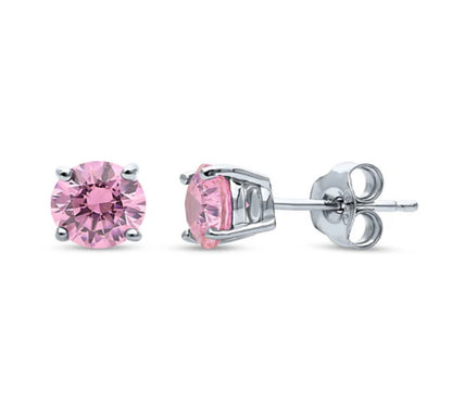 Solitaire Round CZ Stud Earrings in Sterling Silver 1.6ct