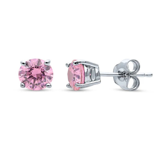 Solitaire Round CZ Stud Earrings in Sterling Silver 1.6ct