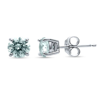Solitaire Round CZ Stud Earrings in Sterling Silver 1.6ct