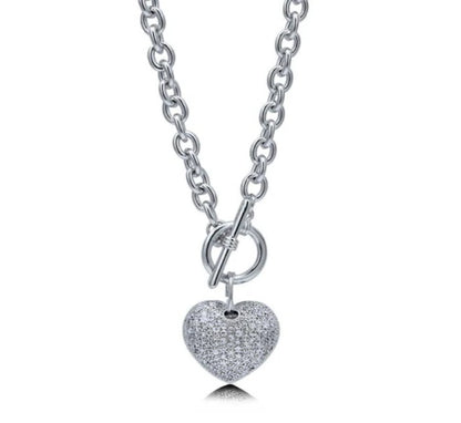 Heart CZ Toggle Pendant Necklace in Silver-Tone
